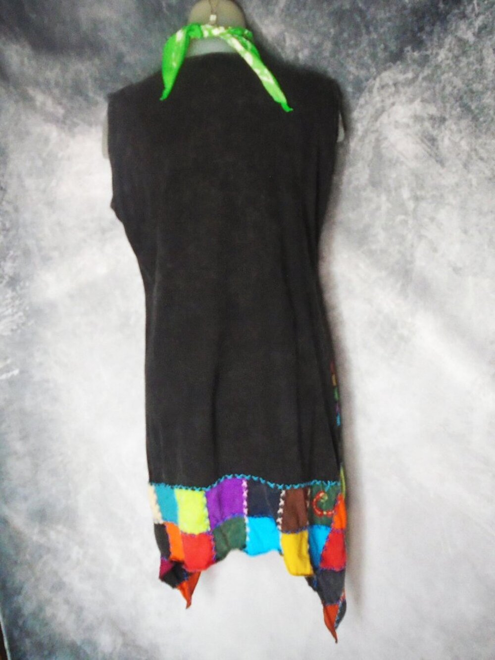 Rising International Dress Black Knit Colorful Hippie Applique Work - Picture 7 of 10